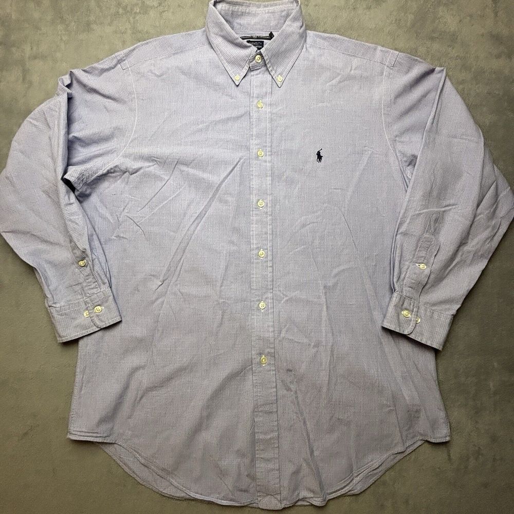 Ralph Lauren Oxford Shirt Size 16 32/33 Blue YARMOUTH Pinpoint 100% Cotton